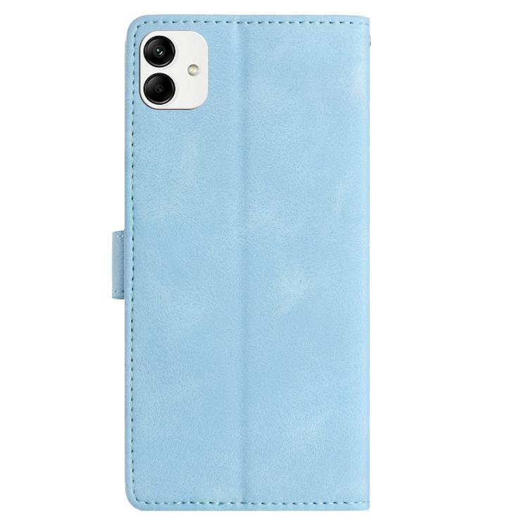 Funda de piel con estampado floral en relieve para Samsung Galaxy A04e (azul cielo)