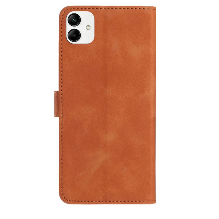Funda de cuero con estampado de rosas en relieve para Samsung Galaxy A04e (marrón)