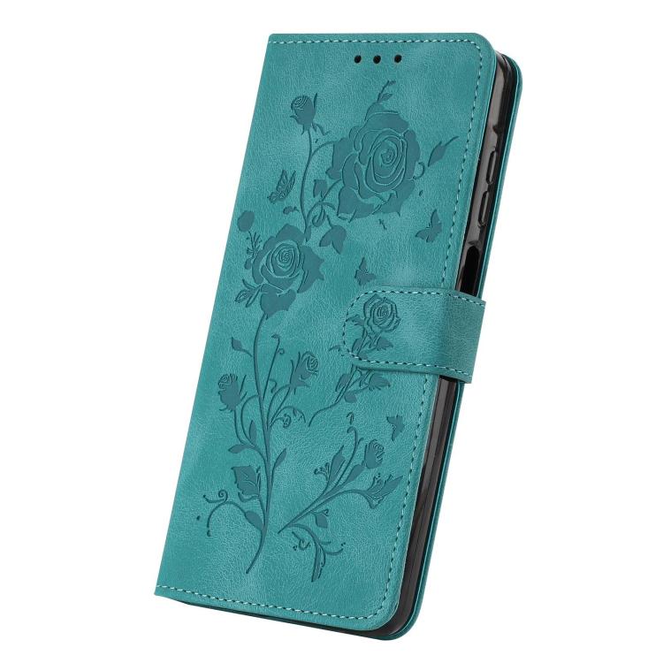 Funda de cuero con estampado de rosas en relieve para Samsung Galaxy A04S (verde)