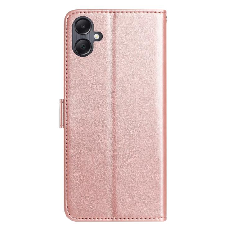 Funda de cuero con estampado floral en relieve para Samsung Galaxy A07 (oro rosa)