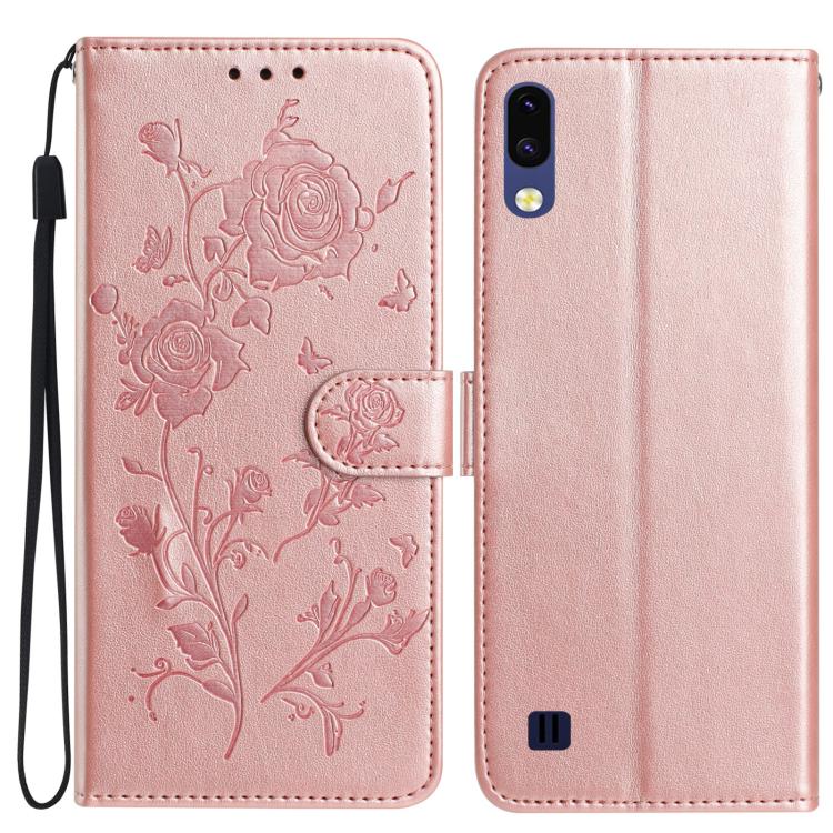 Funda de piel con estampado floral en relieve para Samsung Galaxy A10/M10 (oro rosa)