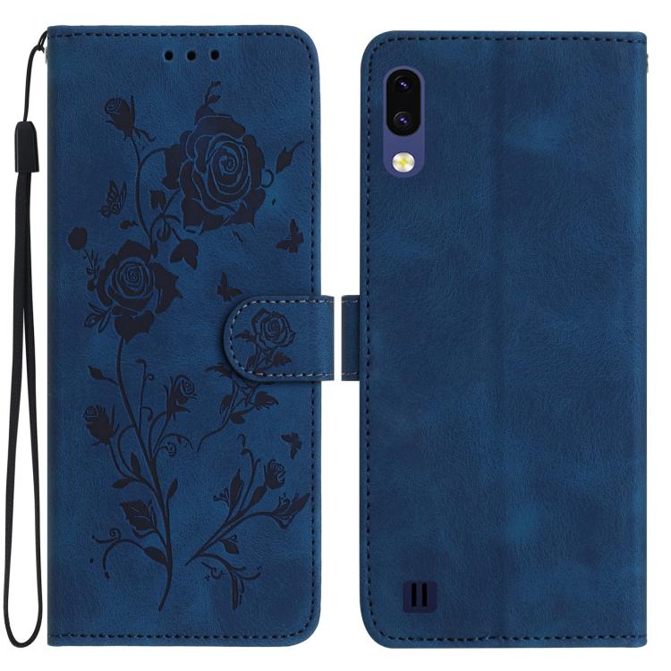 Funda de piel con estampado floral en relieve para Samsung Galaxy A10/M10 (azul oscuro)
