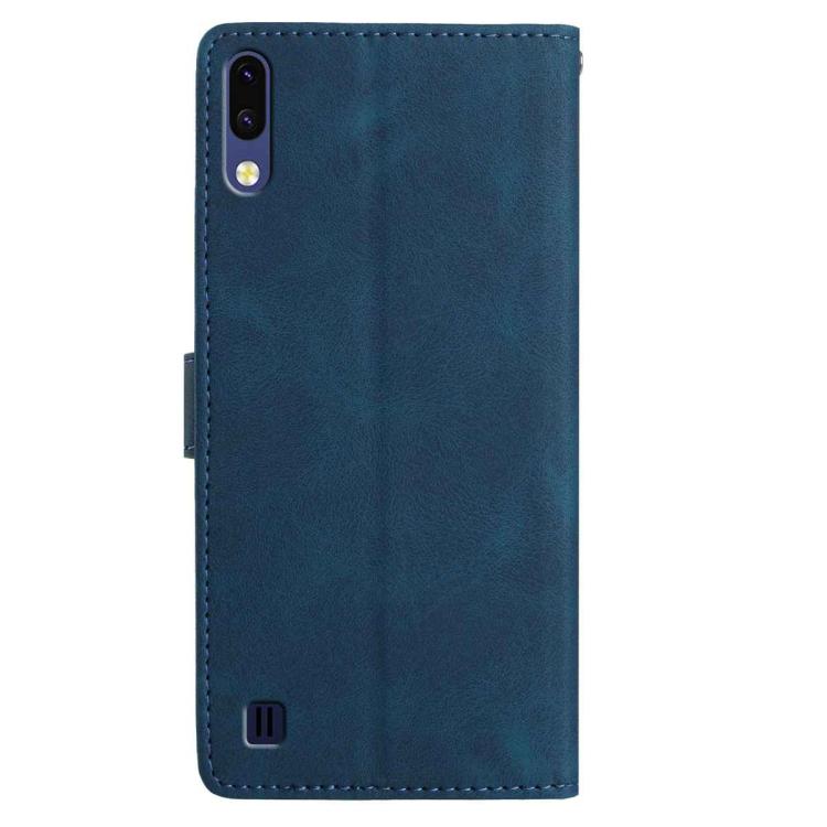 Funda de piel con estampado floral en relieve para Samsung Galaxy A10/M10 (azul oscuro)