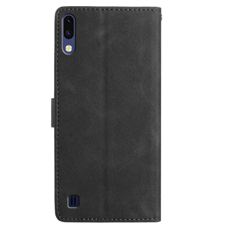 Funda de cuero con estampado de rosas en relieve para Samsung Galaxy A10/M10 (negra)