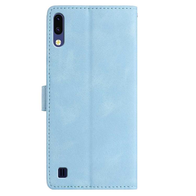 Funda de piel con estampado floral en relieve para Samsung Galaxy A10/M10 (azul cielo)