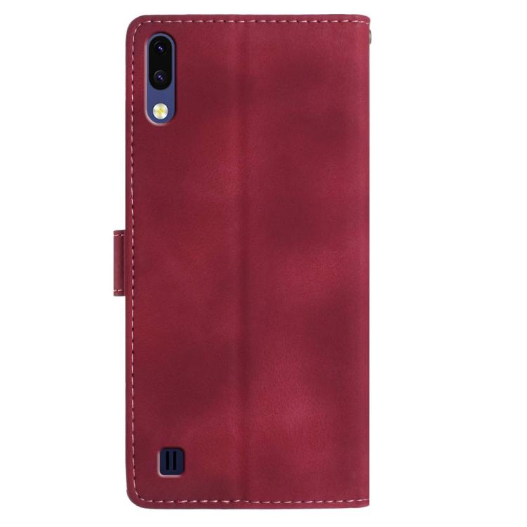Funda de piel con estampado floral en relieve para Samsung Galaxy A10/M10 (roja)
