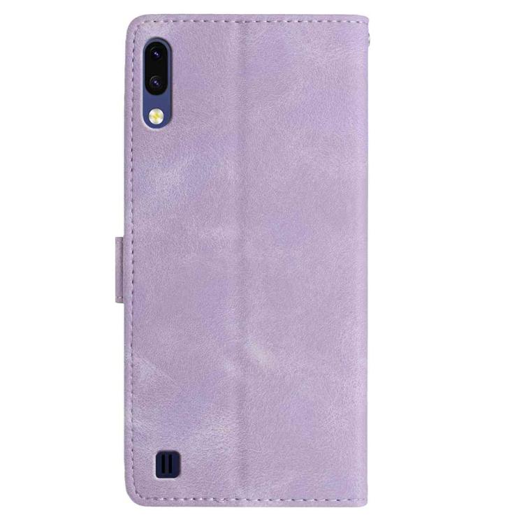 Funda de piel con estampado de rosas en relieve para Samsung Galaxy A10/M10 (morado claro)