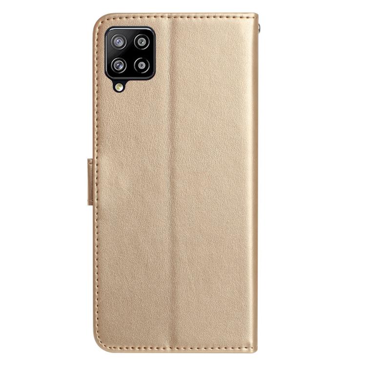 Funda de piel con estampado floral en relieve para Samsung Galaxy A12 (dorada)