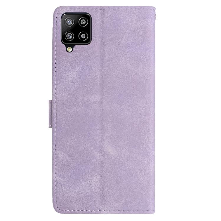 Funda de piel con estampado floral en relieve para Samsung Galaxy A12 (morado claro)