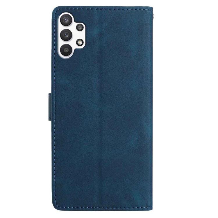 Funda de piel con estampado floral en relieve para Samsung Galaxy A13 4G (azul oscuro)