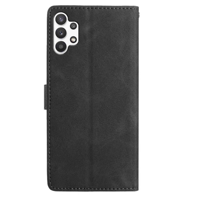 Funda de cuero con estampado floral en relieve para Samsung Galaxy A13 4G (negra)