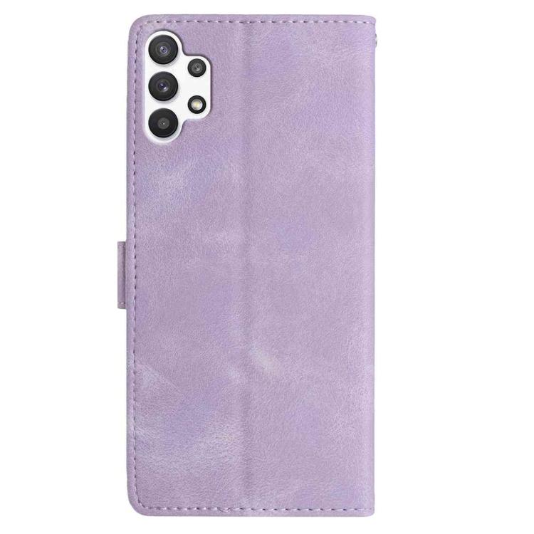 Funda de cuero con estampado floral en relieve para Samsung Galaxy A13 4G (morado claro)