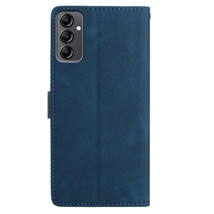 Funda de piel con estampado floral en relieve para Samsung Galaxy A14 (azul oscuro)