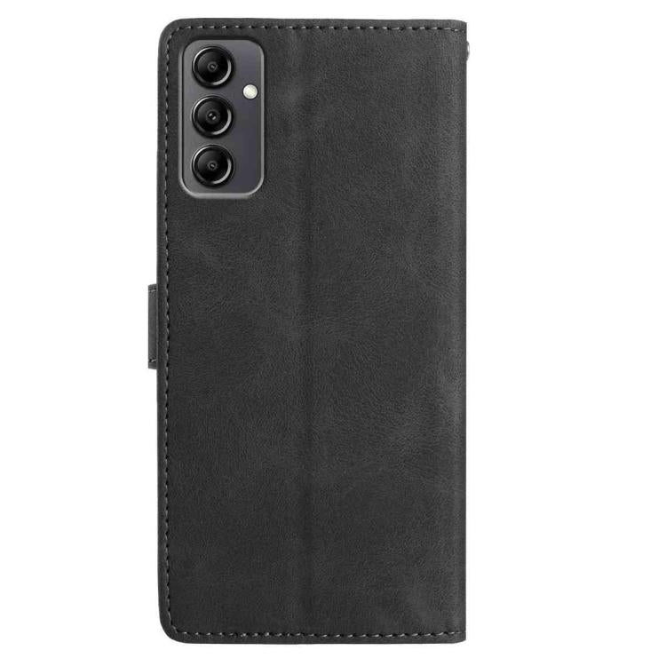 Funda de cuero con estampado floral en relieve para Samsung Galaxy A14 (negra)