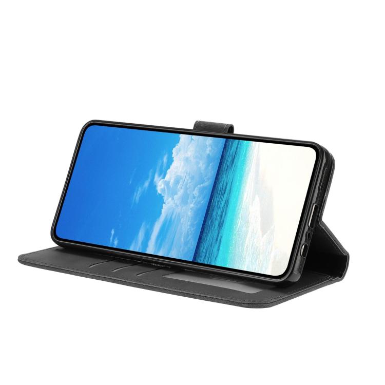 Funda de cuero con estampado floral en relieve para Samsung Galaxy A14 (negra)