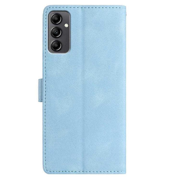 Funda de piel con estampado floral en relieve para Samsung Galaxy A14 (azul cielo)