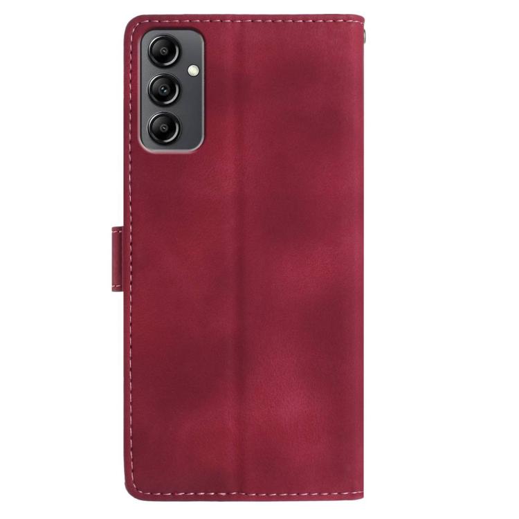 Funda de piel con estampado floral en relieve para Samsung Galaxy A14 (roja)