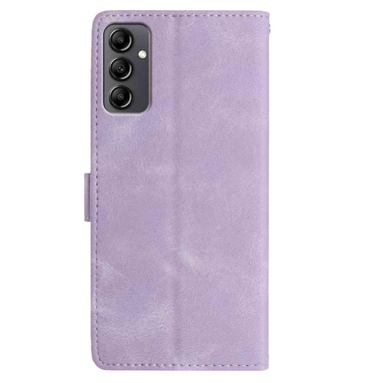 Funda de piel con estampado de rosas en relieve para Samsung Galaxy A14 (morado claro)