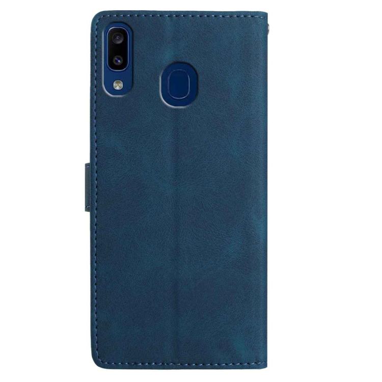 Funda de piel con estampado de rosas en relieve para Samsung Galaxy A20/A30 (azul oscuro)