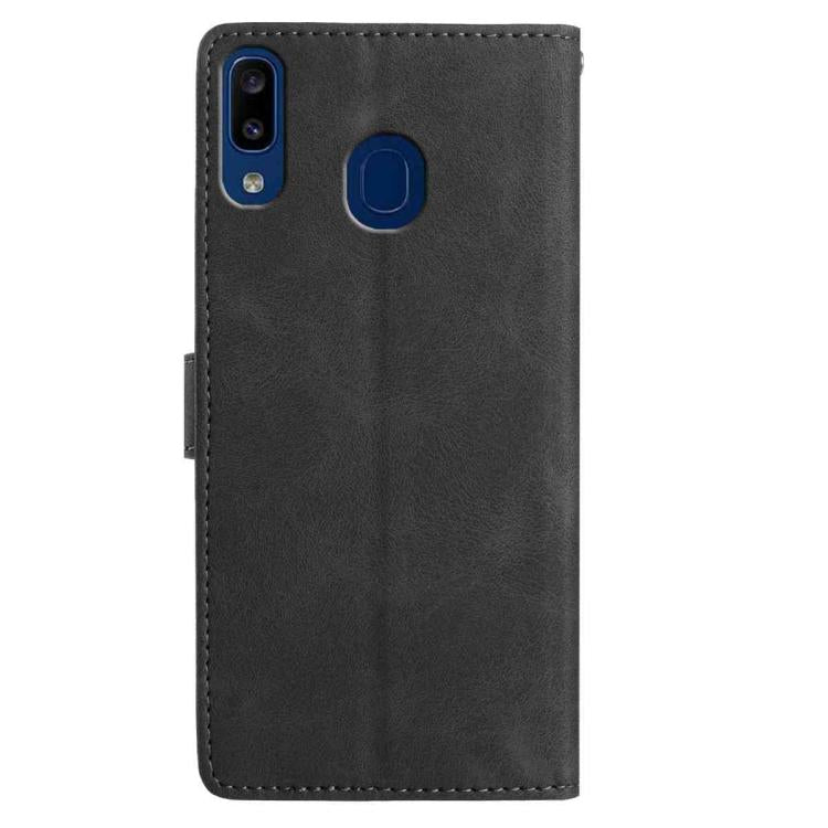 Funda de cuero con estampado de rosas en relieve para Samsung Galaxy A20/A30 (negra)