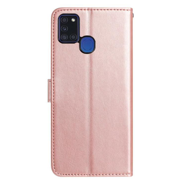 Funda de piel con estampado floral en relieve para Samsung Galaxy A21S (oro rosa)