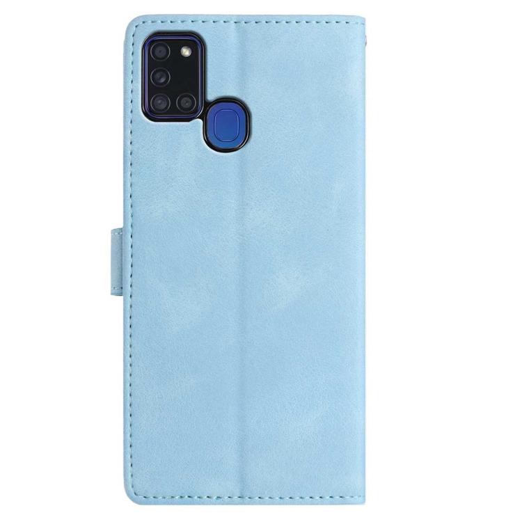 Funda de piel con estampado floral en relieve para Samsung Galaxy A21S (azul cielo)
