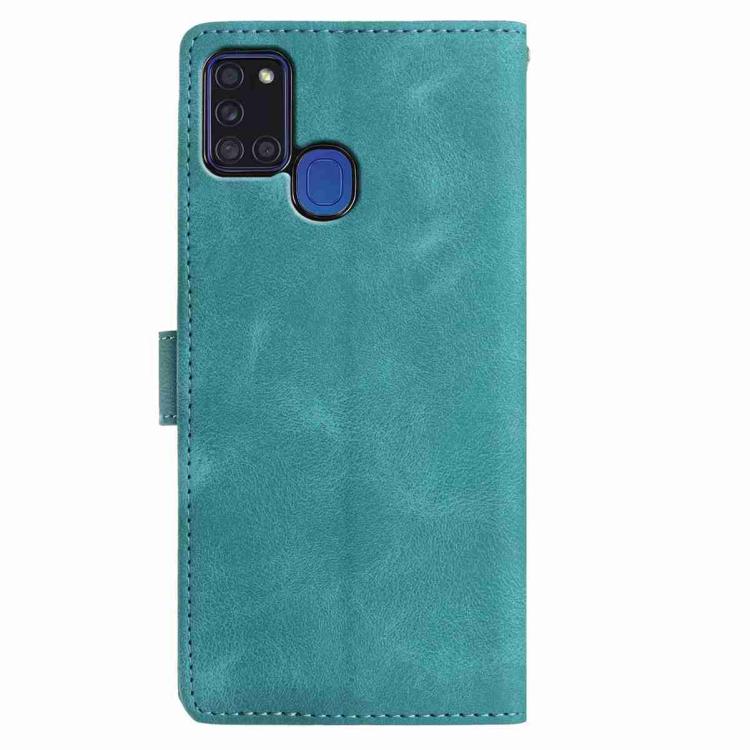 Funda de piel con estampado de rosas en relieve para Samsung Galaxy A21S (verde)