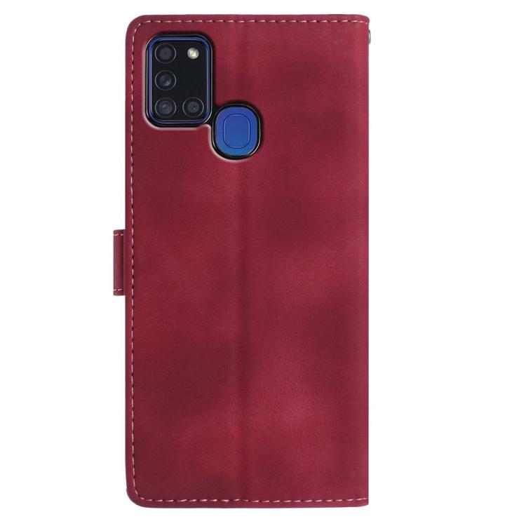 Funda de cuero con estampado de rosas en relieve para Samsung Galaxy A21S (roja)