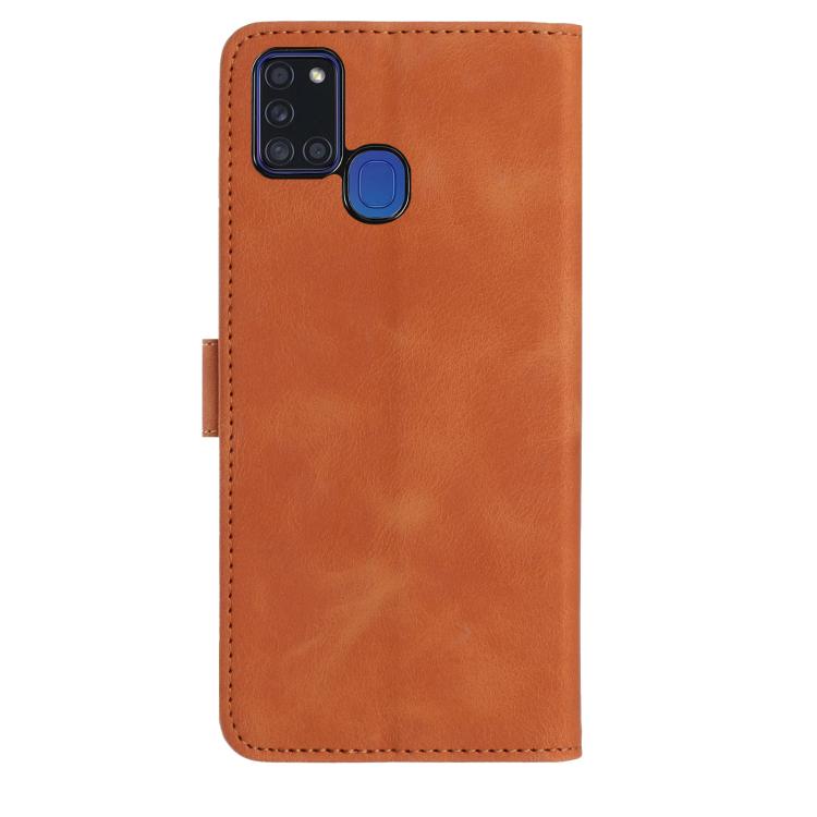 Funda de cuero con estampado de rosas en relieve para Samsung Galaxy A21S (marrón)