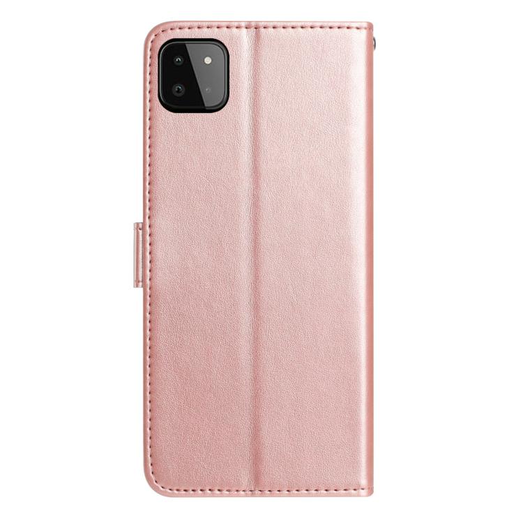 Funda de piel con estampado floral en relieve para Samsung Galaxy A22 5G (oro rosa)