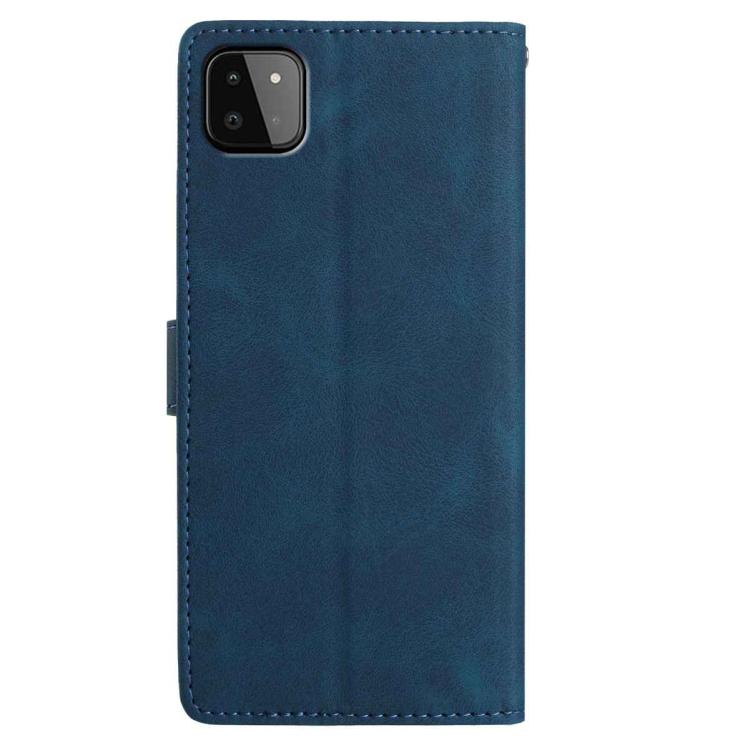 Funda de piel con estampado floral en relieve para Samsung Galaxy A22 5G (azul oscuro)