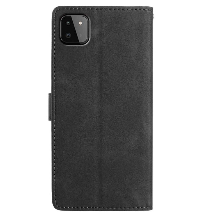Funda de cuero con estampado floral en relieve para Samsung Galaxy A22 5G (negra)