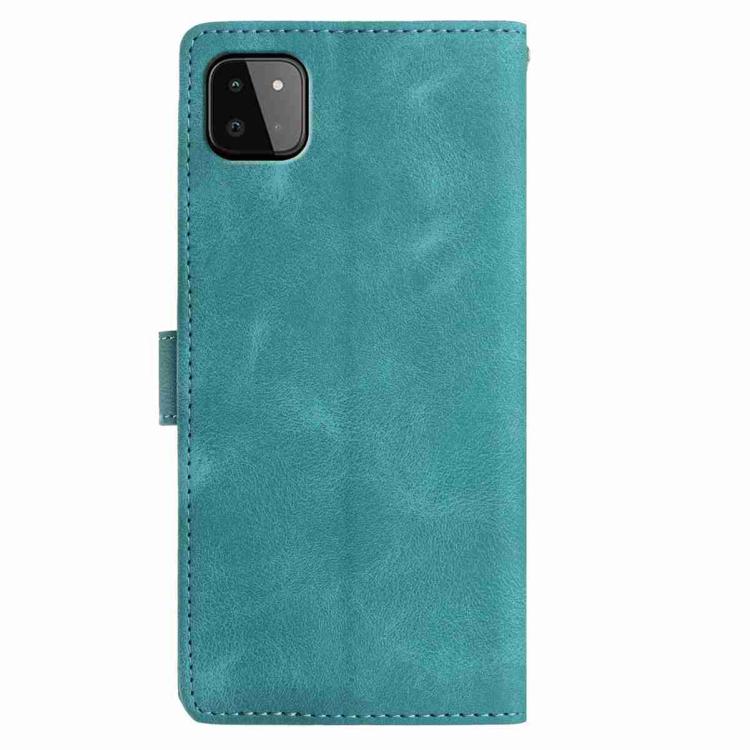 Funda de piel con estampado floral en relieve para Samsung Galaxy A22 5G (verde)