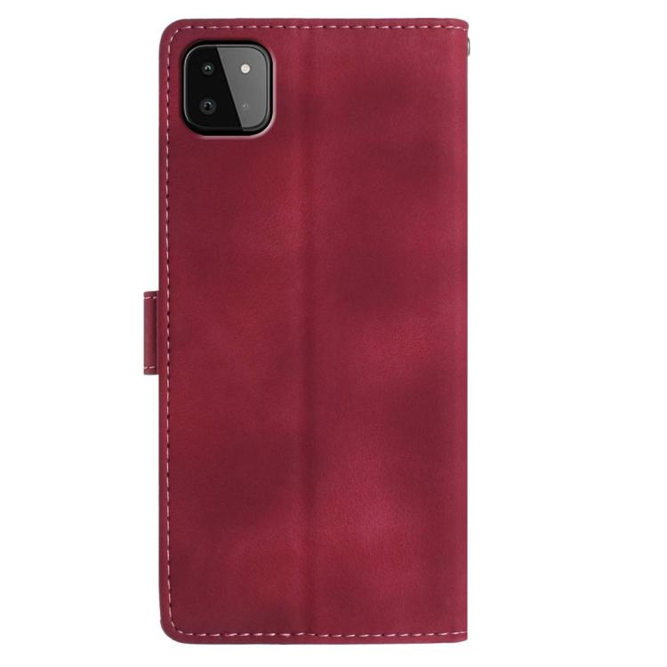 Funda de cuero con estampado floral en relieve para Samsung Galaxy A22 5G (roja)