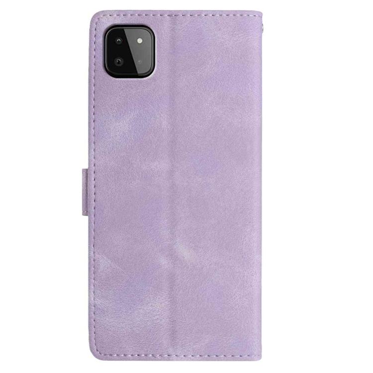 Funda de piel con estampado floral en relieve para Samsung Galaxy A22 5G (morado claro)