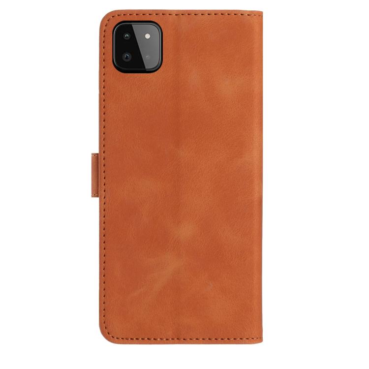Funda de cuero con estampado de rosas en relieve para Samsung Galaxy A22 5G (marrón)