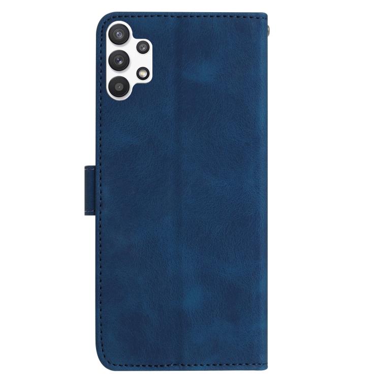 Funda de piel con estampado floral en relieve para Samsung Galaxy A32 (azul oscuro)