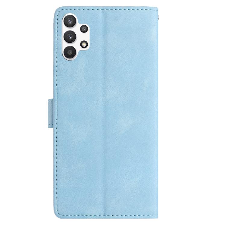 Funda de piel con estampado floral en relieve para Samsung Galaxy A32 (azul cielo)