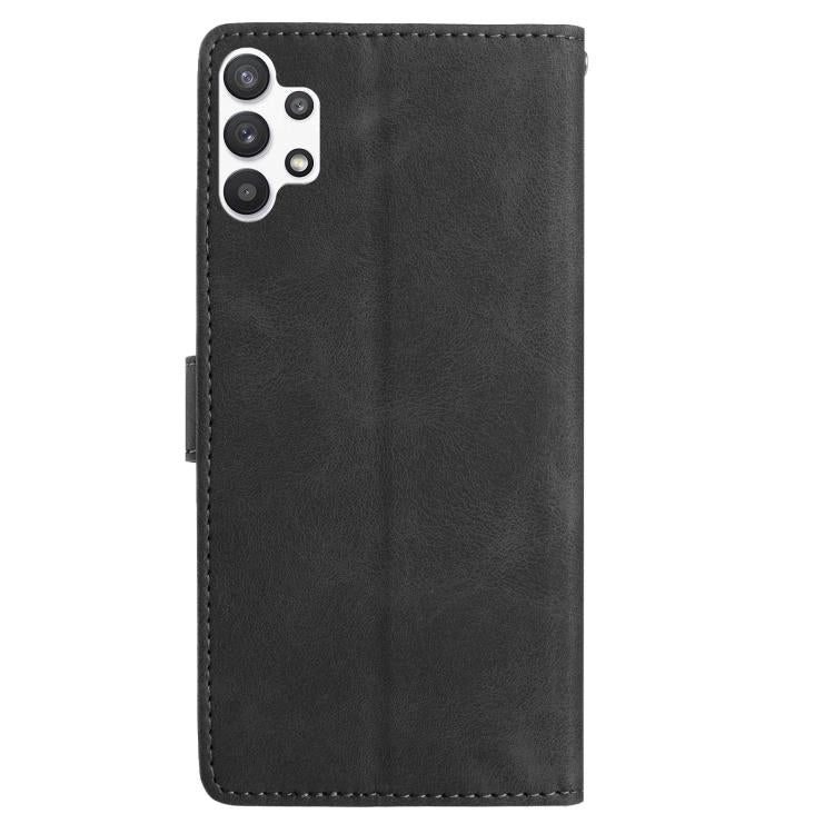 Funda de cuero con estampado floral en relieve para Samsung Galaxy A32 5G (negra)