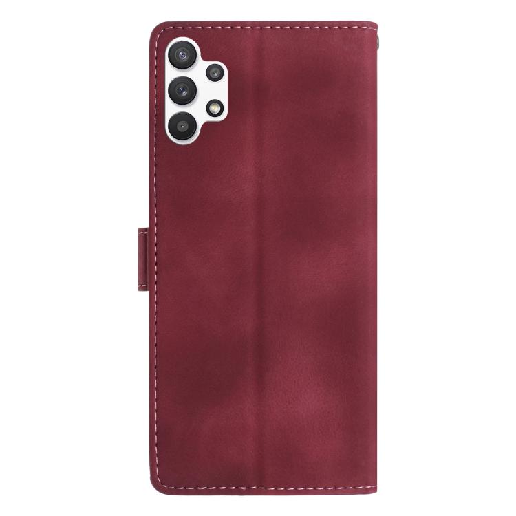 Funda de cuero con estampado floral en relieve para Samsung Galaxy A32 5G (roja)