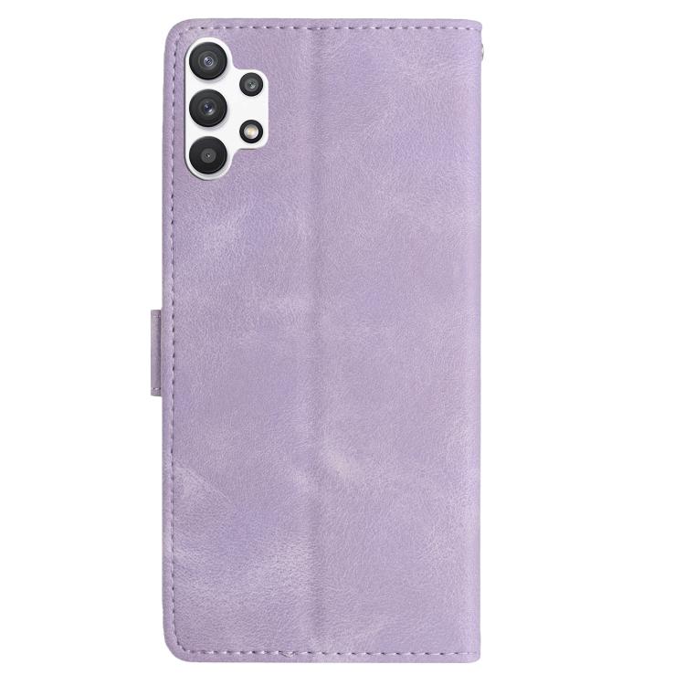 Funda de cuero con estampado floral en relieve para Samsung Galaxy A32 5G (morado claro)