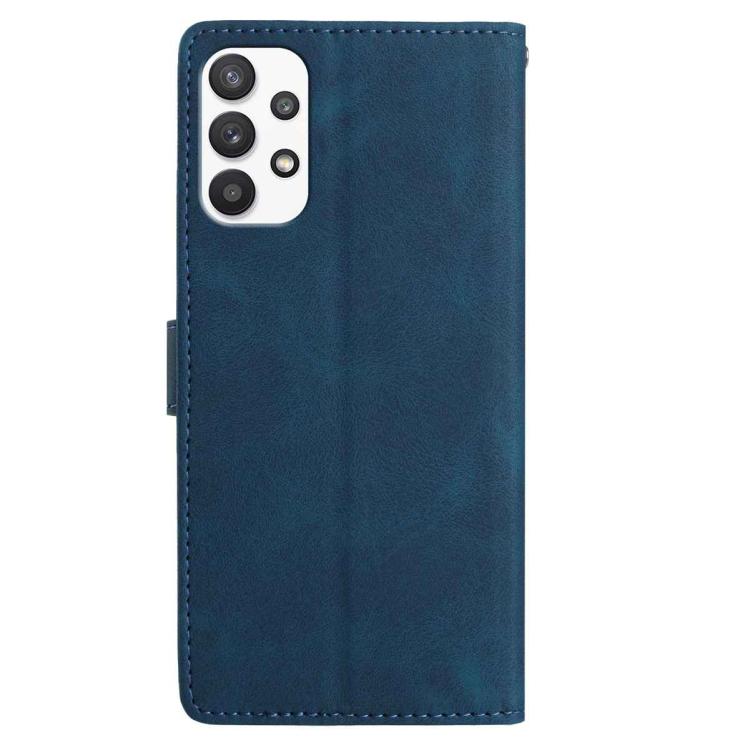 Funda de piel con estampado floral en relieve para Samsung Galaxy A33 (azul oscuro)