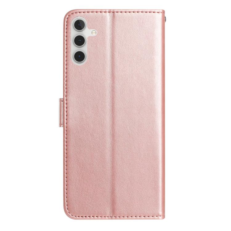 Funda de cuero con estampado floral en relieve para Samsung Galaxy A35 (oro rosa)