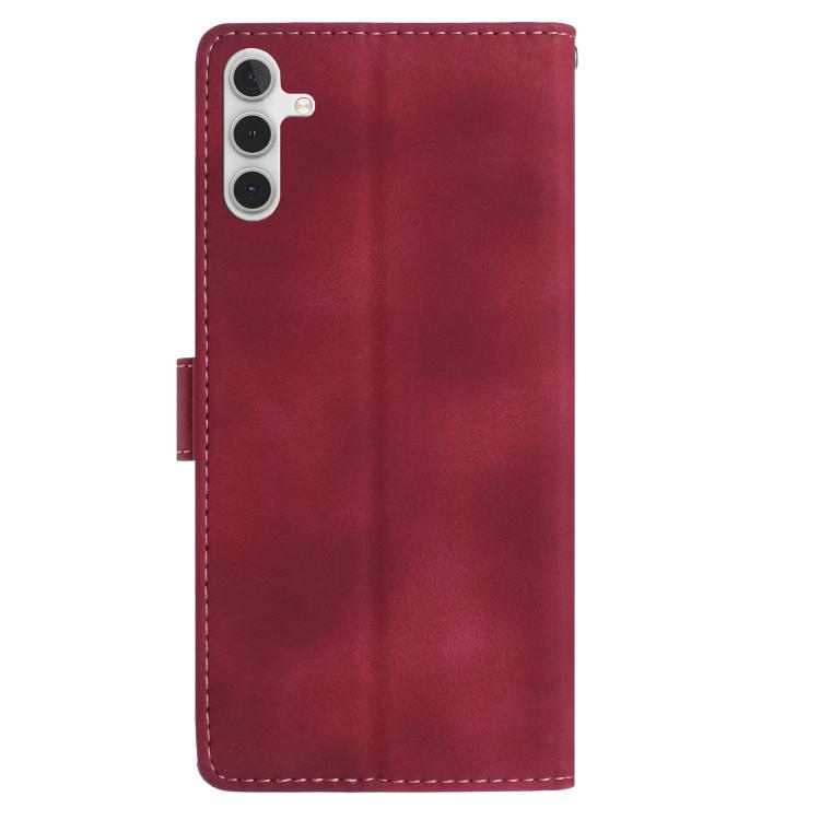 Funda de cuero con estampado de rosas en relieve para Samsung Galaxy A35 (roja)
