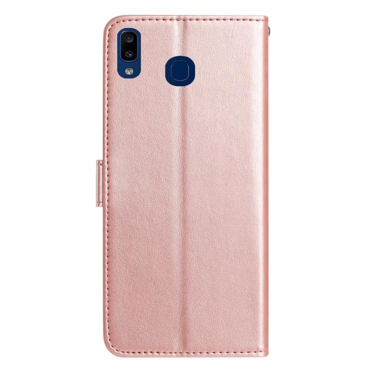 Funda de cuero con estampado floral en relieve para Samsung Galaxy A40 (oro rosa)