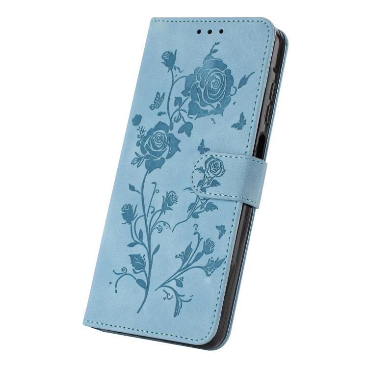 Funda de piel con estampado de rosas en relieve para Samsung Galaxy A40 (azul cielo)