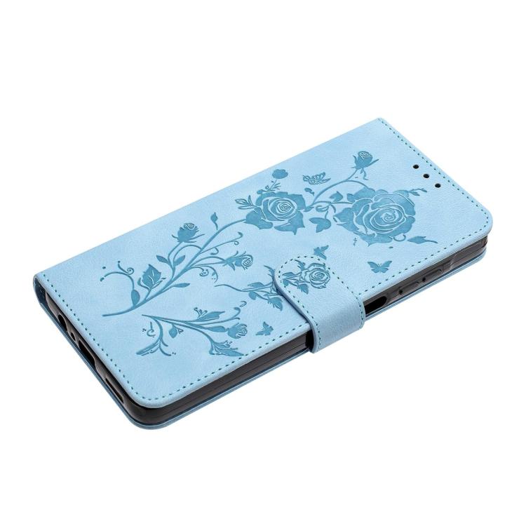 Funda de piel con estampado de rosas en relieve para Samsung Galaxy A40 (azul cielo)