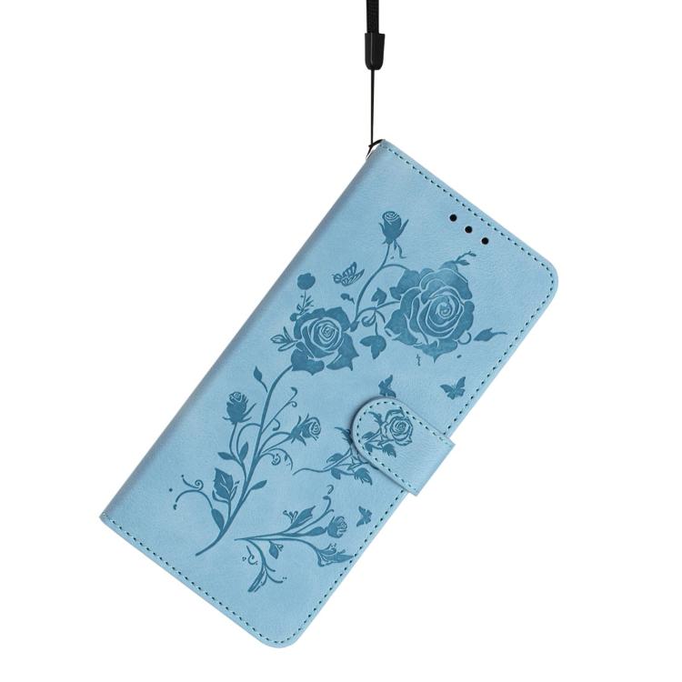 Funda de piel con estampado de rosas en relieve para Samsung Galaxy A40 (azul cielo)