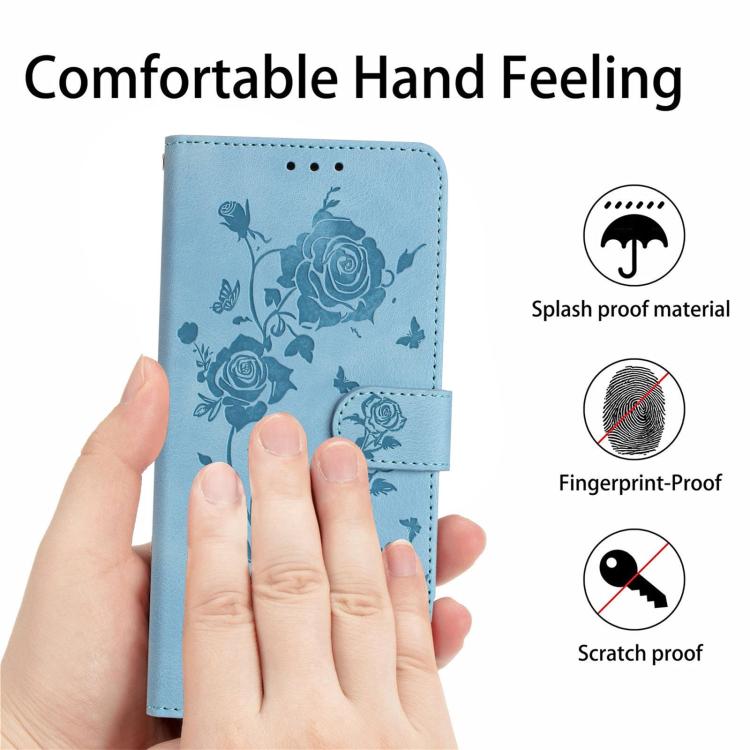 Funda de piel con estampado de rosas en relieve para Samsung Galaxy A40 (azul cielo)