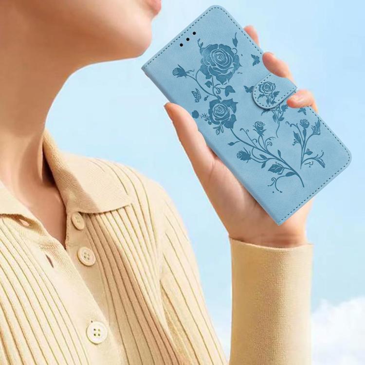 Funda de piel con estampado de rosas en relieve para Samsung Galaxy A40 (azul cielo)